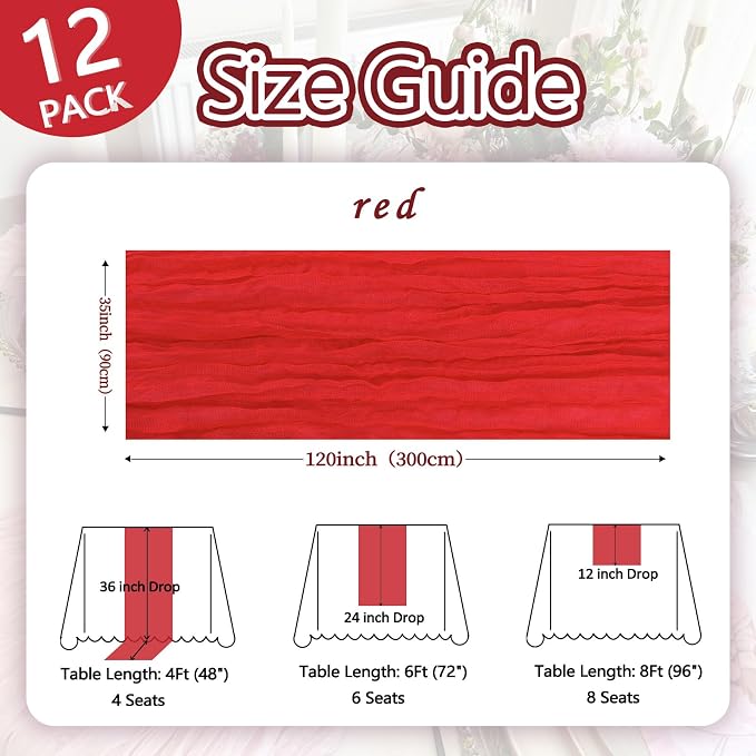 12 Pack Red Cheesecloth Table Runner 17 x 108 Inch | Boho Gauze Cheese Cloth - Image 2