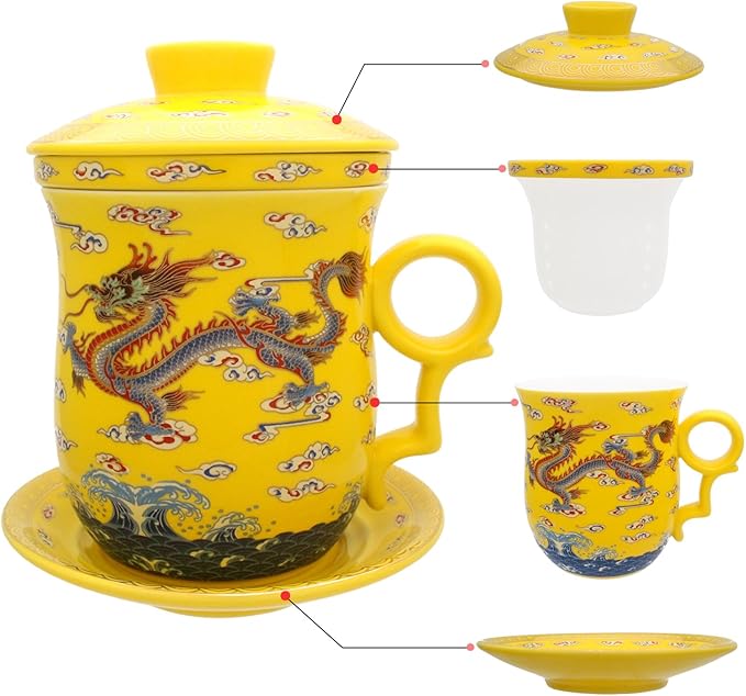 Porcelain Tea Cup with Infuser Lid and Saucer Sets by Unknown