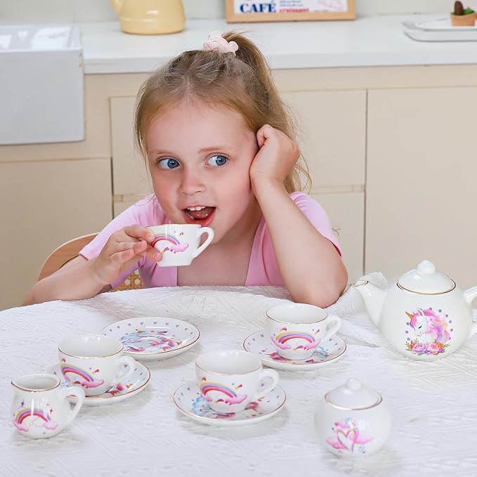 TUZT Porcelain Tea Party Set for Little Girls Kids Toddlers, Pretend Play Toys - Image 9