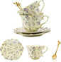 TATSUMI Country Roses Bone China Tea Cup and Saucer Set, 6 Pieces, Vintage Style by TATSUMI