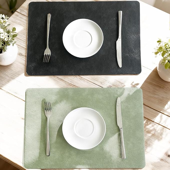 Sage Green Place Mats and Coaster Sets, Faux Leather Effect Place Mats - Image 2