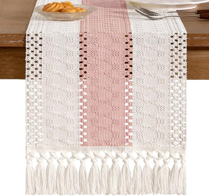 Boho Table Runner Summer Farmhouse Rustic Dining Dresser Scarf Home Decor | - Image 5