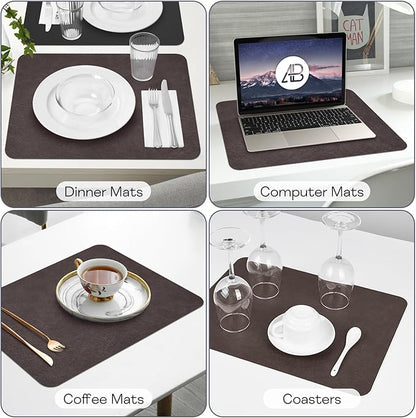 AAPLKER Faux Leather Placemats Set of 6, Vinyl Placemats Wipeable Waterproof Oil-Proof Table Mats, Heat Resistant Place Mats for Kitchen Indoor Outdoor, 16.9 x 11.8 inches (Choco Brown/Black)