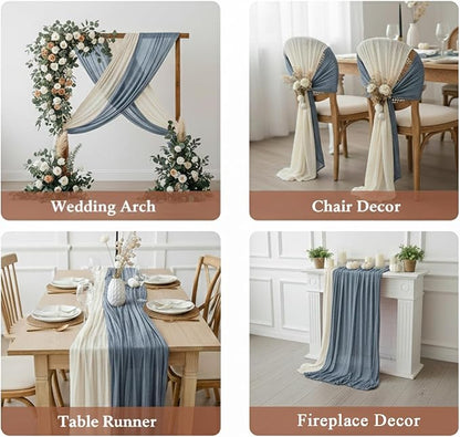 Cheesecloth Table Runner 2 Pack White and Dusty Blue, Boho Gauze Table Runner - Image 5
