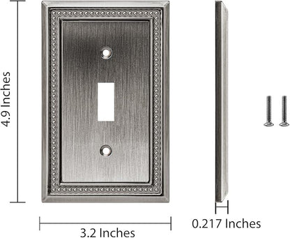 Henne Bery Sunken Pearls Heavy Duty Decorative Wall Plate Switch Plate Outlet Cover (Single Toggle, 2 Pack, Heirloom Silver)