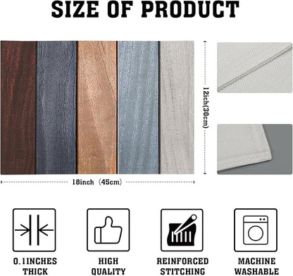 Giwawa Rustic Wood Placemats Set of 4- Antique Brown Old Barn Wooden Board Linen Place Mat 12x18 Inch- Farmhouse Country Style Washable Non-Slip Table Mats for Kitchen Dining Cabin Decor