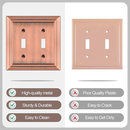 Metal Wall Plate for Electrical Outlets, Decorative Antique Copper Switch Plates Outlet Cover, Light Switch Cover Plate, 2-Gang Wall Plates (Double Toggle, 2 Pack)