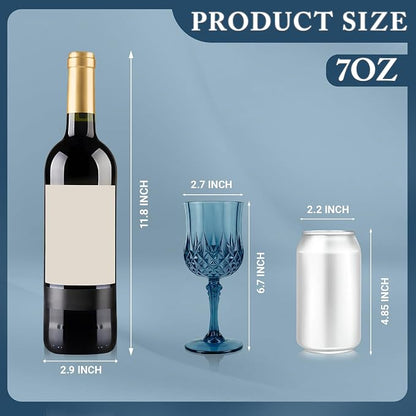 24Pack Plastic Wine Glasses, 7oz Vintage Goblets - Image 2