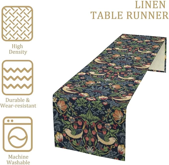 William Morris Blue Strawberry Thief Floral Table Runner Vintage Botanical - Image 4