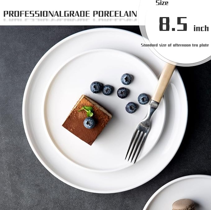 White Bone China Dessert Plates 8.5 Inch Set of 6 Microwave Dishwasher Safe | - Image 5