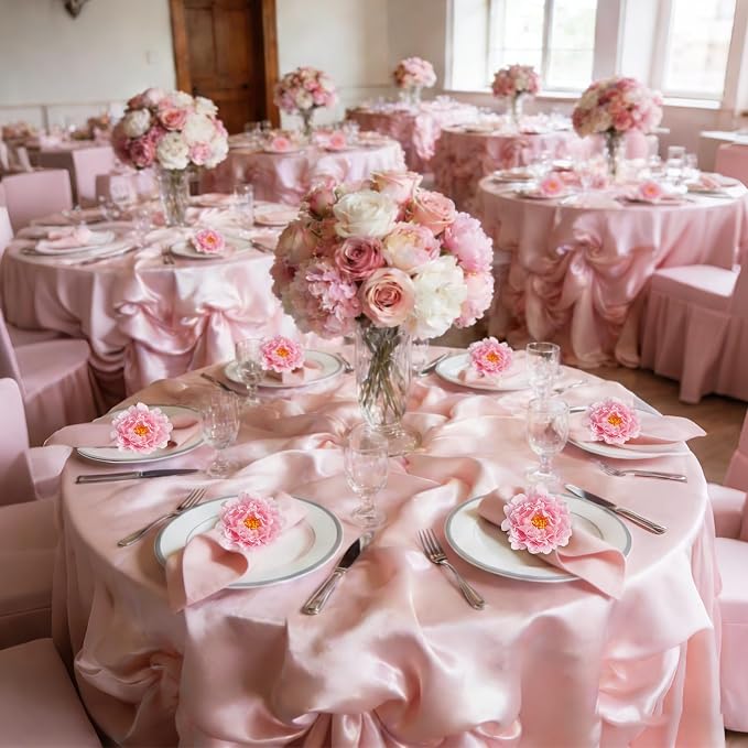 Pink Peony Napkin Rings Set of 8, Big Faux Floral Napkin Ring Buckles Holder - Image 4