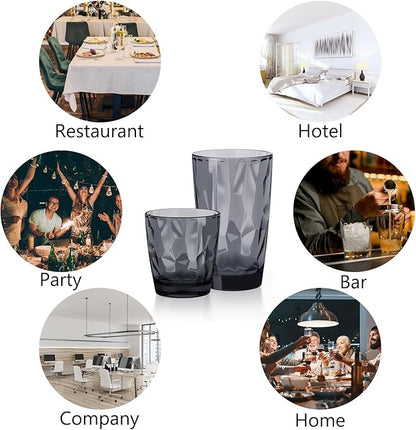 Topsky Plastic Tumblers Reusable,Shatter Proof Cups Drinking Glasses,Unbreakable Plastic Tumblers Beverage Acrylic Juice Wine Cups for Home Picnic Party,Dishwasher Safe,Stackable|10-oz&16-oz|Gray