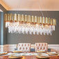 L43.3 Modern Rectangle Crystal Chandelier Gold Linear Pendant Ceiling Light Fixture for Dining Room Contemporary Oval Raindrop Chandeliers Lighting for Kitchen Island 13-Light