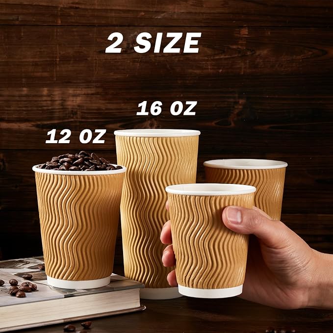 Clawsoff 120 Pack 12 oz Disposable Paper Coffee Cups Insulated Champagne | - Image 6