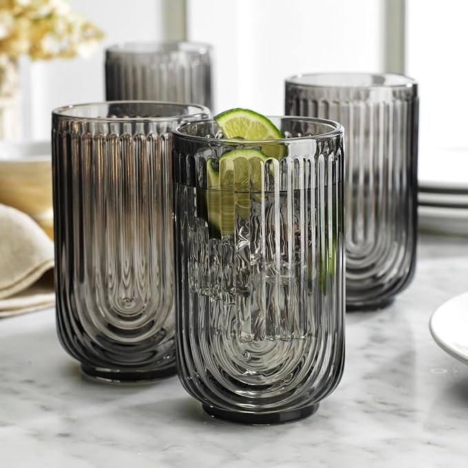 16 Piece Smoke Glassware Set, Beautiful Art Deco Black Drinking Glasses - Image 5