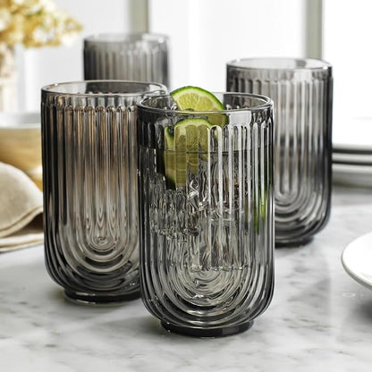 16 Piece Smoke Glassware Set, Beautiful Art Deco Black Drinking Glasses - Image 5