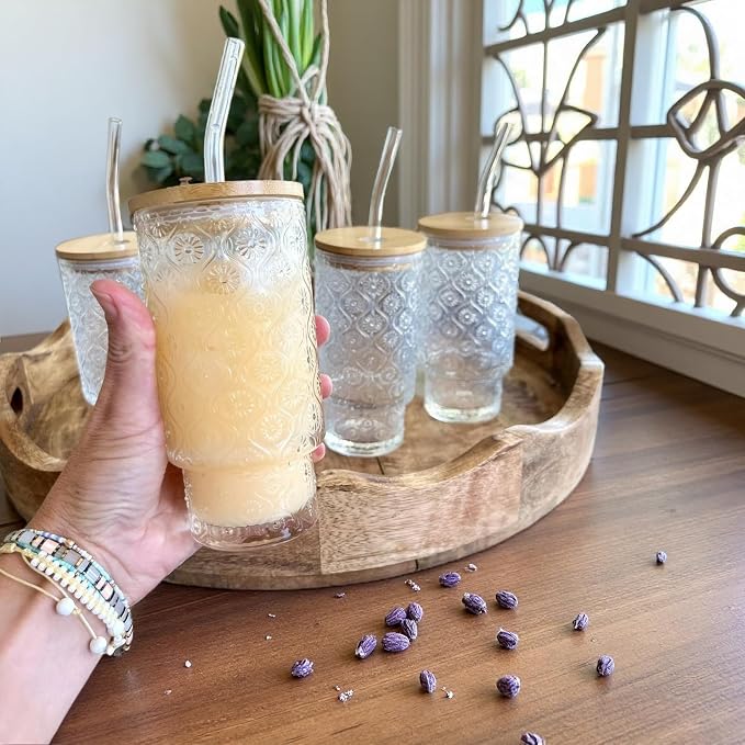 KUHNMARVIN 4Set Iced Coffee Glass Tumbler - 11oz/20oz Reusable Boba Cup & by KUHNMARVIN+Official