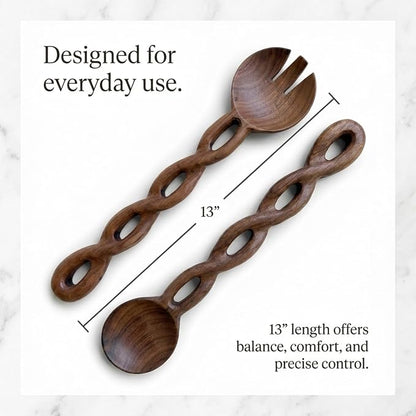 Salt & York 13-Inch Walnut Wood Salad Tongs, Handcrafted Wooden Serving Utensils - Image 8