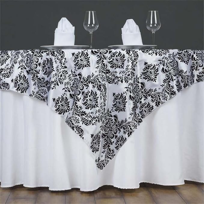 Efavormart 5pcs Black Damask Flocking Square Tablecloth Overlay 60"x60" Square by efavormart