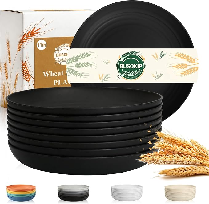 Dinner Plates Set 11 Inch, Unbreakable Wheat Straw Plates 8 PCS, Alternatives by BUSOKIP