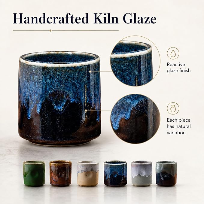 18oz Ceramic Coffee Mug with Hole, Vintage Kiln Style Handleless Tumbler - Image 4