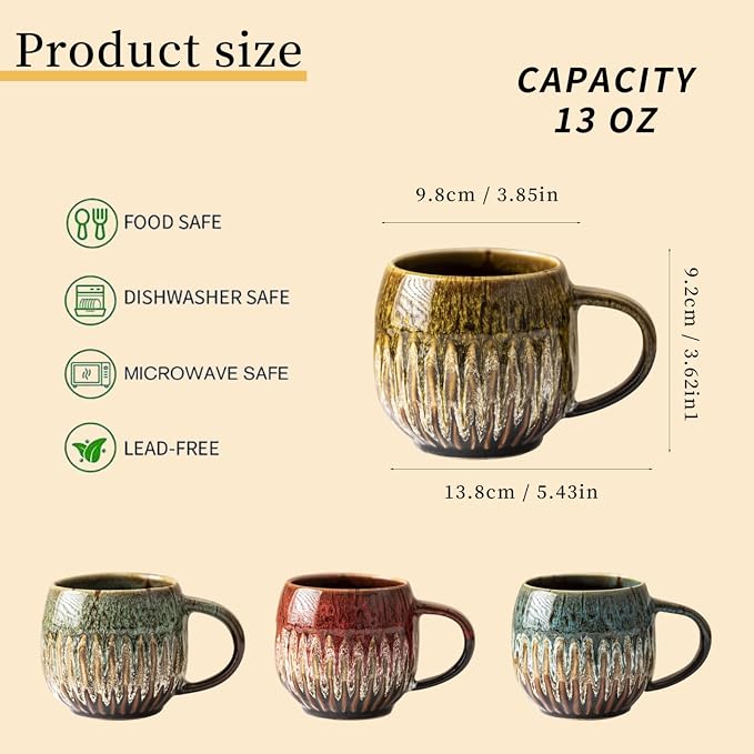 13oz Large Ceramic Coffee Mug, Microwave Safe, Dishwasher Safe - Image 2