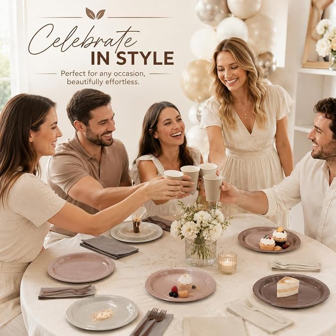 Beige Brown Paper Plates and Napkins Set, Earth Tone Gradient Party Plates - Image 2