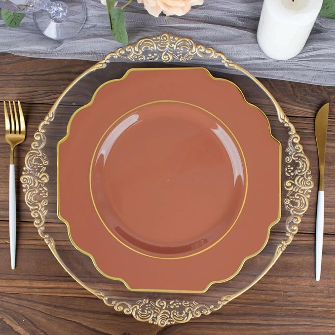Terracotta Hard Plastic Dinner Plates, 50 Pack 11" Disposable Round Baroque - Image 8