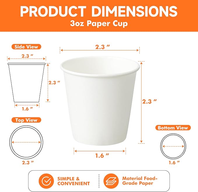 METAPRINT 600 Pack 3 oz Small Paper Cups, Disposable Bathroom Mouthwash Cups - Image 7