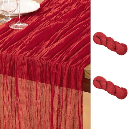 DeZerlor Red Cheesecloth Table Runner 2 Pack Summer Table Runners Boho Gauze by DeZerlor