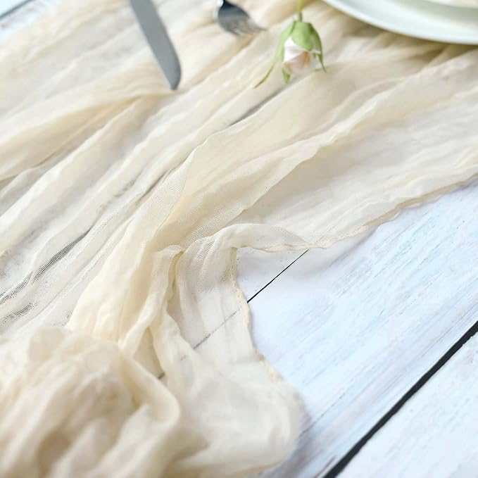 Efavormart 10ft Cream Gauze Table Runner - Image 6