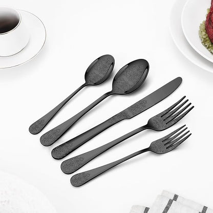 20 Pcs Black Silverware Set for 4, Food Grade Stainless Steel Flatware Set - Image 3