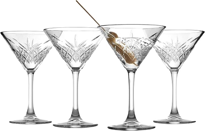Pasabahce Premium Stemmed Martini Glasses Set of 4, Crystal Design Cocktail by Pasabahce