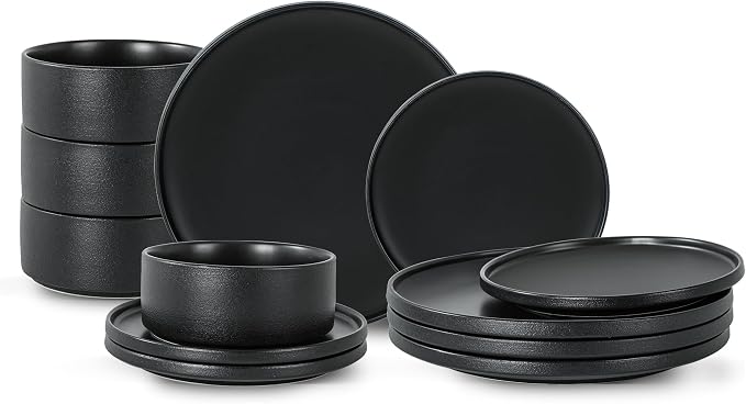 12 Piece Ceramic Plates and Bowls Sets by Shrynxal