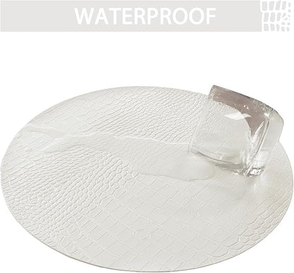 Jovono Round Leather Placemats for Round Tables Set of 4, White Place Mats and Coasters, Wipeable Waterproof Heat Resistant Table Mats Easy to Care for Indoor Decor 13 inch Diameter