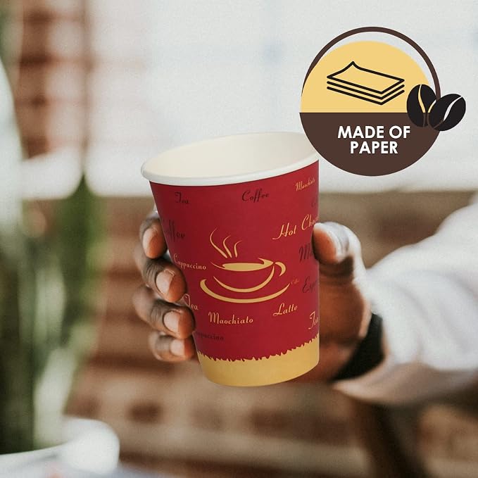 PAMI Disposable Paper Coffee Cups 12 oz, Single-Use, Leak Resistant - Image 2