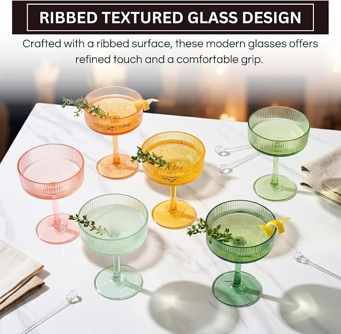 Khen Acrylic Ribbed Vintage Art Deco Martini Glasses - Image 3