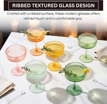 Khen Acrylic Ribbed Vintage Art Deco Martini Glasses - Image 3