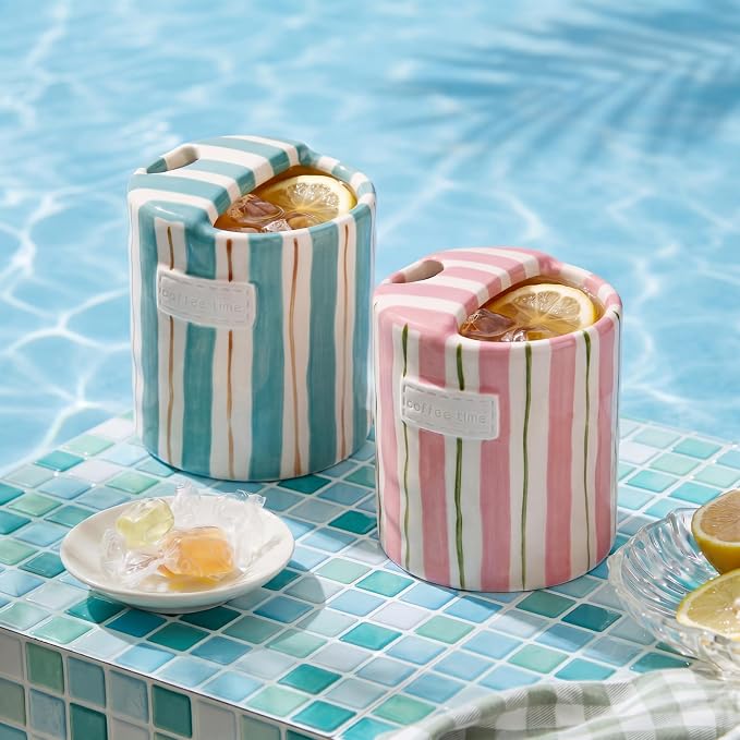2 Pack Ceramic Coffee Mug with Sip Hole Espresso Cup 10oz with Straws Retro - Image 3