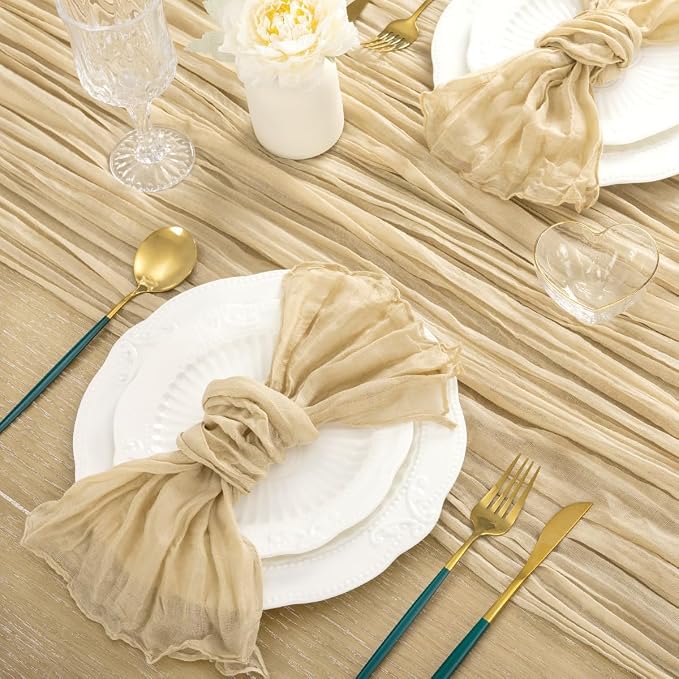 3 Pack Champagne Cheesecloth Table Runner 10ft Boho Sand Gauze Decor | - Image 6