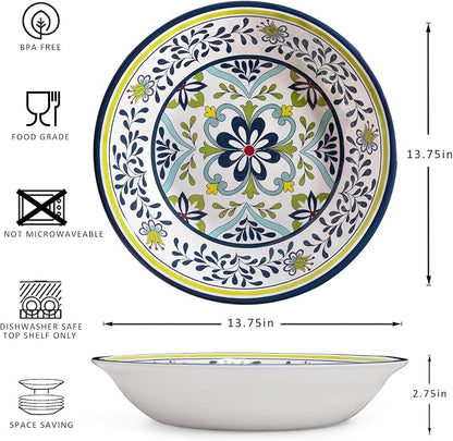 Talavera Melamine Large Serving Bowl, 13.75" x 2.75" Mixing, Pasta Serving - Image 5