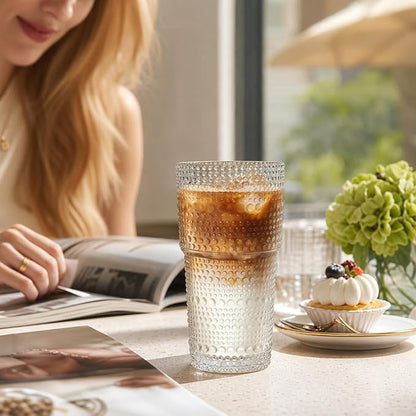 INSETLAN 20oz Hobnail Glass Cups Set of 4, Vintage Drinking Glasses, Iced - Image 5