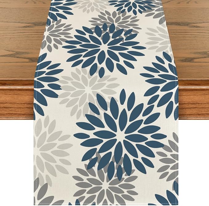 Artoid Mode Dahlia Aqua Floral Pinnata Flower Winter Table Runner, Seasonal by ArtoidMode