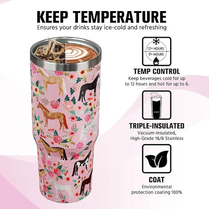 30 oz Pink Tumbler with Handle and Flip Straw, Vacuum Insulated Water Bottle - Image 4