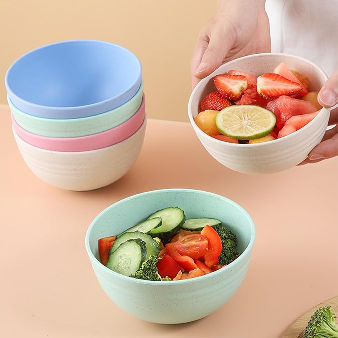 Unbreakable Cereal Bowls 24 OZ Reusable Wheat Straw Bowl Set of 4, Microwave & - Image 5
