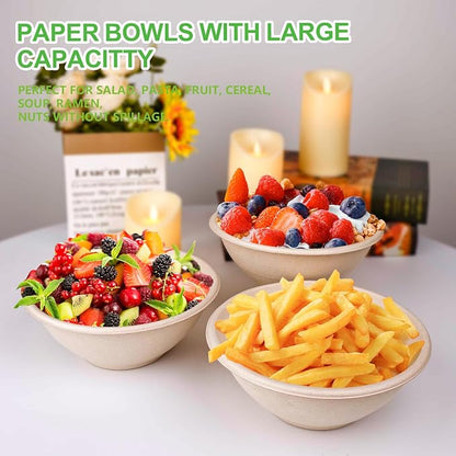Large Paper Bowls, 40oz Compostable Bowls, 120 Pack Heavy Duty Disposable Bowls - Image 4