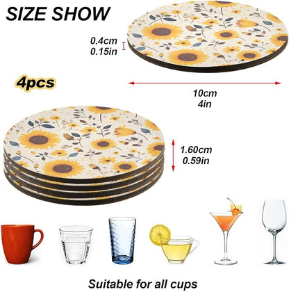 Sunflower Cow Leather Skin Brown Pattern Round Coasters - Image 4