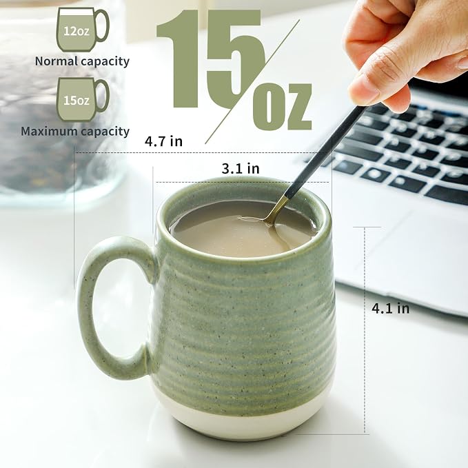 Hasense Stoneware Coffee Mugs Set of 6, 15 Oz Large Coffee Cups - Image 3