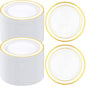 Sieral 200 Pieces Disposable Plates Plastic Party Plates with Rim Hard Plastic Appetizer Salad Dessert 7.5 Inch Elegant Heavy Duty Tableware for Dinner Wedding Party Supplies(Gold Rim)