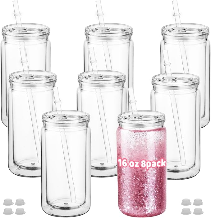 8 Pack 16oz Snow Globe Tumblers by Cuguords